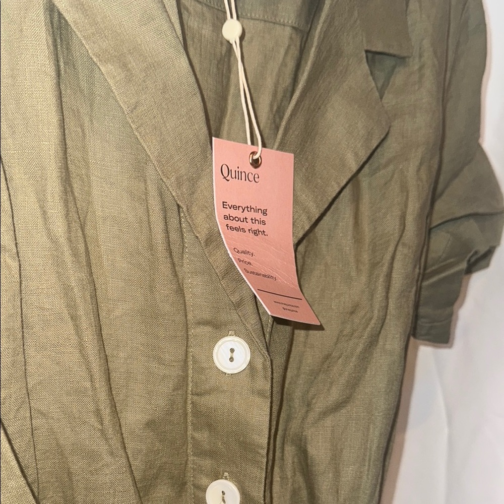 Quince Green Midi Shirt Dress with Notched Collar - Picture 3 of 5
